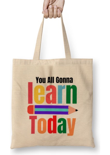 Teacher Gift-Learning Inspire-Science Student School Inspirational Women Men Bez Çanta Uzun Saplı