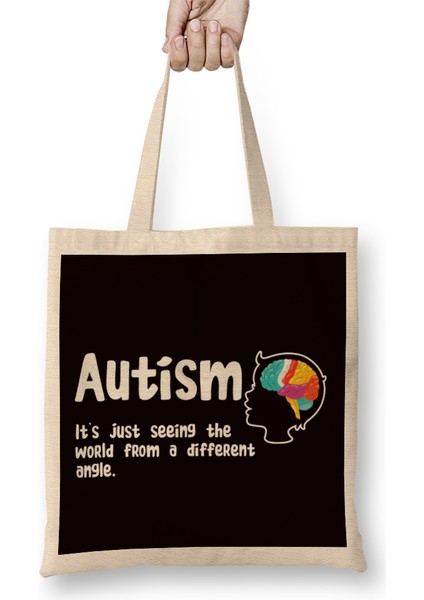Autism Seeing World From Different Angle Autistic Awareness Bez Çanta Uzun Saplı