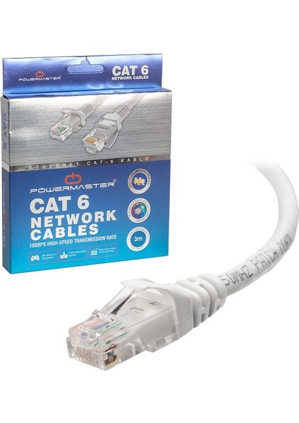 Powermaster 3 Metre Kutulu Gri Cat6 Kablo