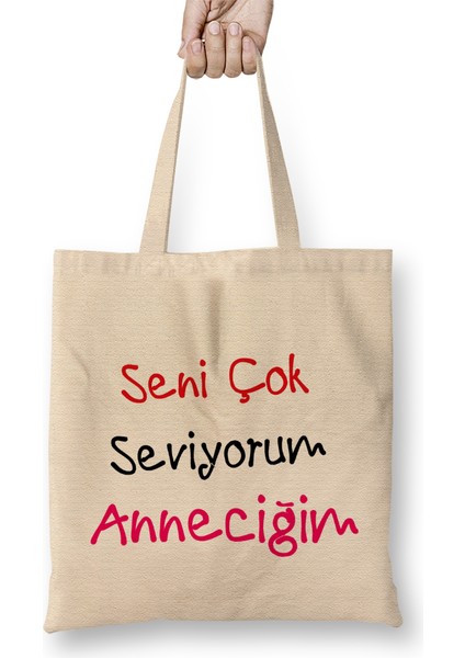 Anneler Günü Annelere Hediye 055 Bez Çanta Uzun Saplı