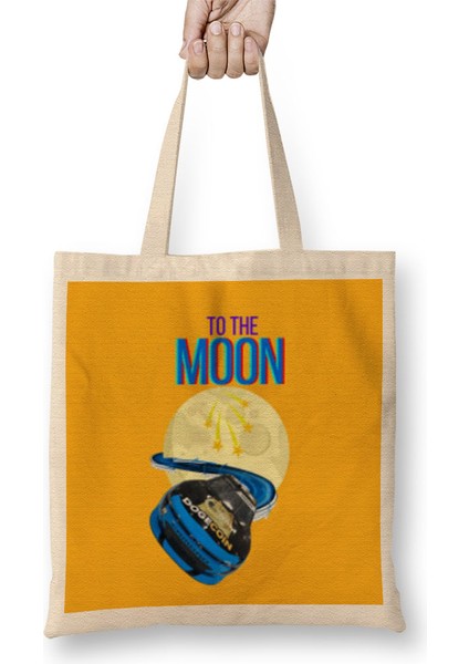 Dogecar To The Moon Dogecoin Crypto Logo Merch Bez Çanta Uzun Saplı