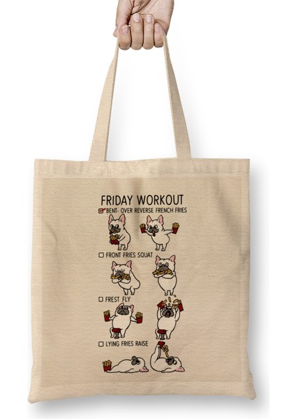 Friday Workout With French Bulldog Bez Çanta Uzun Saplı