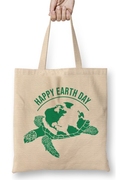 Happy Earth Day Bez Çanta Uzun Saplı