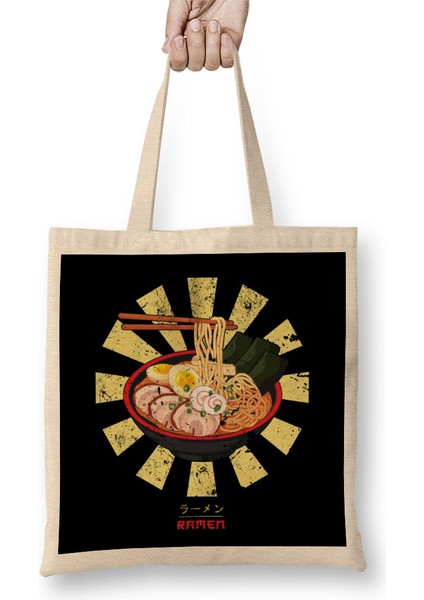 Ramen Retro Japanese Bez Çanta Uzun Saplı