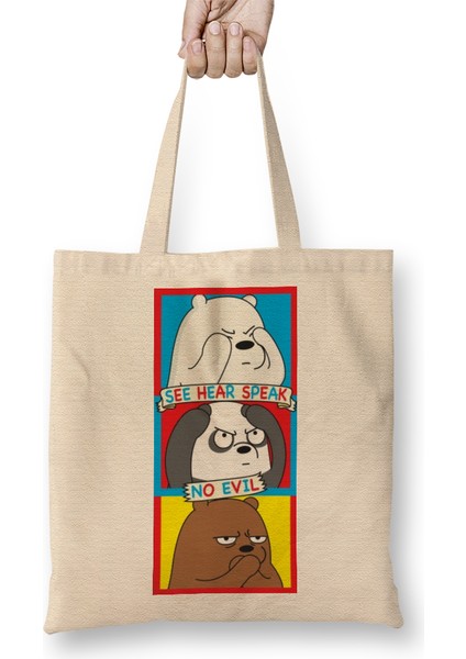 Bears Ice Bear Panda Grizzly No Evil Bez Çanta Uzun Saplı