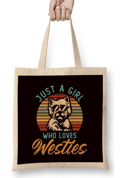 Girl Who Loves Westies West Highland Terrier Dog Breed Puppy Bez Çanta Uzun Saplı