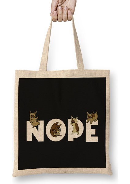 Frenchie Nope Funny French Bulldog Gift Bez Çanta Uzun Saplı