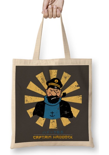 Captain Haddock Retro Japanese Tintin Bez Çanta Uzun Saplı