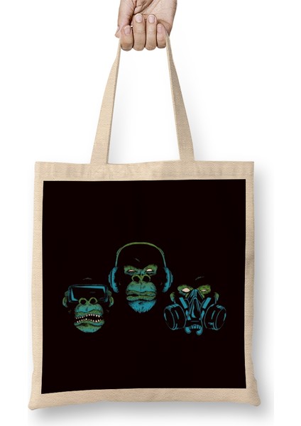 See Hear Speak No Evil Japan Japanese Wise Monkeys Gorilla Bez Çanta Uzun Saplı