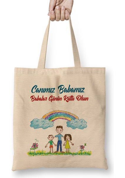 Babalar Günü Babaya Hediye 024 Bez Çanta Uzun Saplı