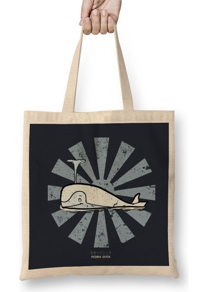 Moby Dick Retro Japanese Bez Çanta Uzun Saplı