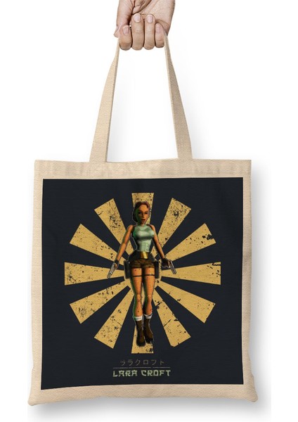 Lara Croft Retro Japanese Bez Çanta Uzun Saplı