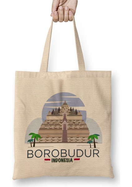 Borobudur Mahayana Buddhist Java Temple Bez Çanta Uzun Saplı
