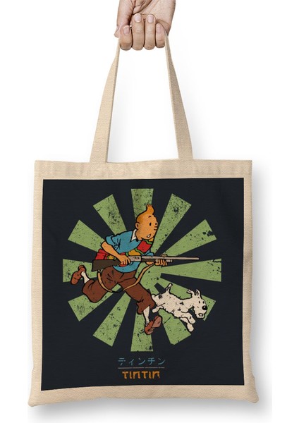 Tintin Retro Japanese Bez Çanta Uzun Saplı