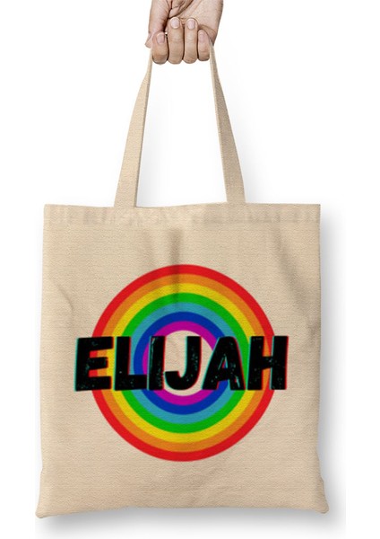 Elijah Name Custom - Vintage Retro Rainbow Style Design Gift Baby-Gift For Him Bez Çanta Uzun Saplı