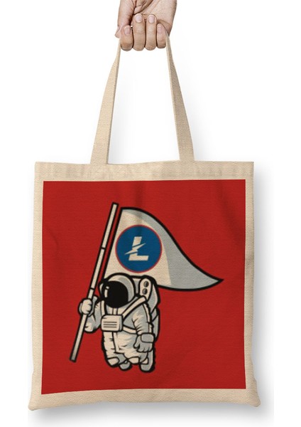 Litecointothe Moon Logo Bez Çanta Uzun Saplı