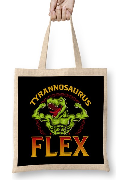 Tyrannosaurus Flex Funny Gym Workout Pun T-Rex Bez Çanta Uzun Saplı