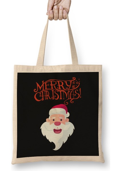 Yeni Yıl Konseptli Merry Christmas 01 Bez Çanta Uzun Saplı
