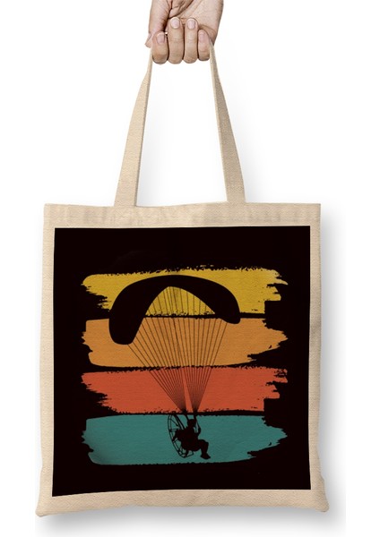 Vintage Paramotor Retro Paramotoring Ppg Parachuting Pilot Bez Çanta Uzun Saplı