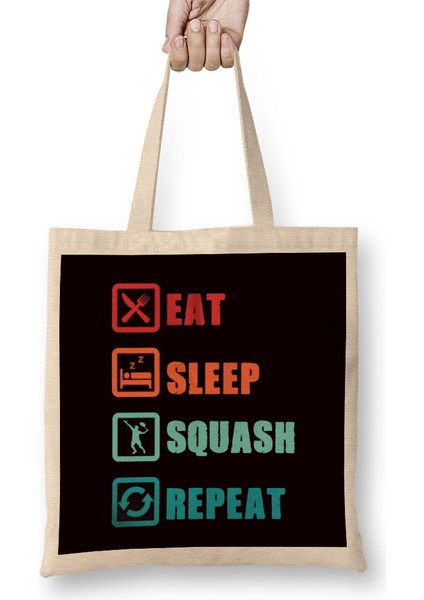 Eat Sleep Squash Player Racket Ball Sports Indoor Tennis Bez Çanta Uzun Saplı