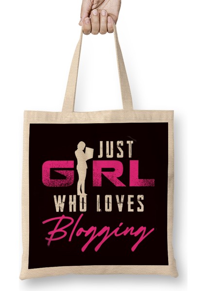 Girl Who Loves Blogging Blogger Author Writer Travel Vlogger Bez Çanta Uzun Saplı