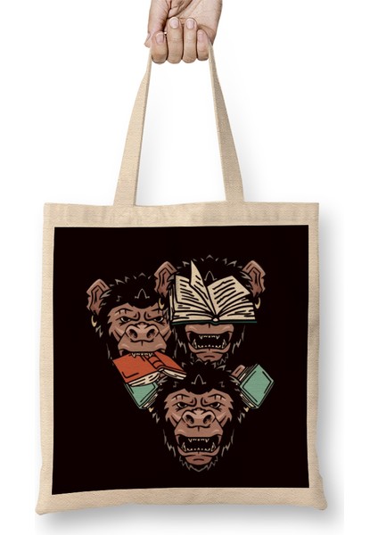 See Speak Hear No Evil Japan Monkeys Gorilla Books Emoticon Bez Çanta Uzun Saplı