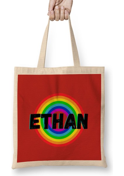 Ethan Name Personalized Custom Vintage Retro Rainbow Design Gift Baby-Gift For Him Bez Çanta Uzun Saplı