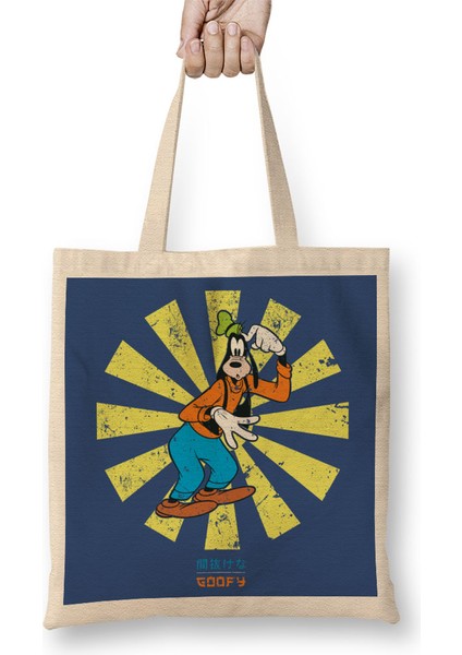 Goofy Retro Japanese Bez Çanta Uzun Saplı