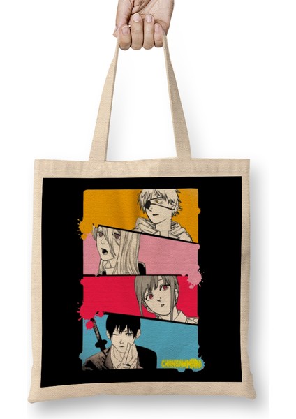 Chainsaw Man Main Characters Anime Bez Çanta Uzun Saplı