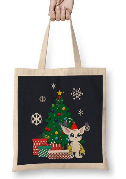 Gatomon Around The Christmas Tree Digimon Bez Çanta Uzun Saplı