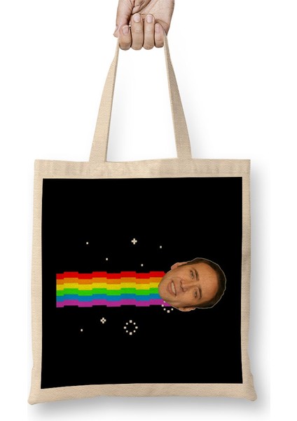 Nicolas Cage Nyan Cat Meme Bez Çanta Uzun Saplı