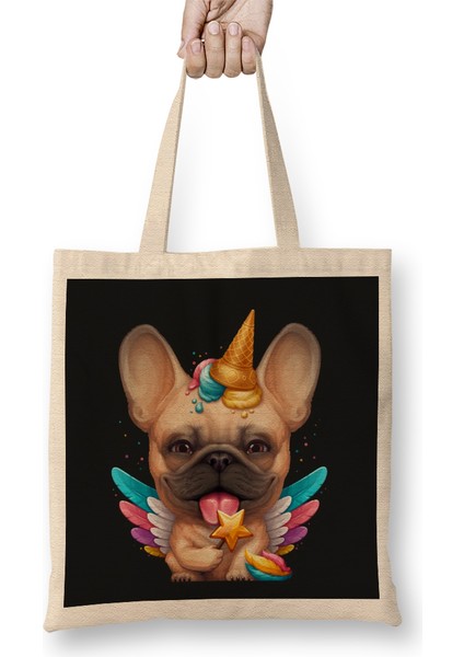 Fawn French Bulldog Ice Cream Unicorn Bez Çanta Uzun Saplı