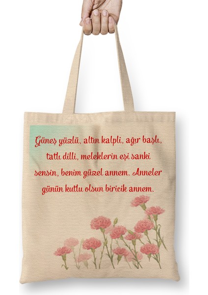 Anneler Günü Annelere Hediye 036 Bez Çanta Uzun Saplı