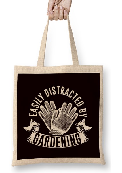 Distracted By Gardening Gardener Garden Plants Flowers Lawn Bez Çanta Uzun Saplı