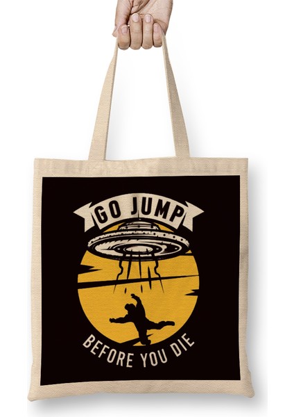 Funny Skydiving Ufo Airplane Parachuting Free Fall Flying Bez Çanta Uzun Saplı