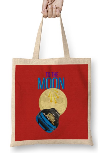To The Moon Dogecar Dogecoin Crypto Logo Merch Bez Çanta Uzun Saplı