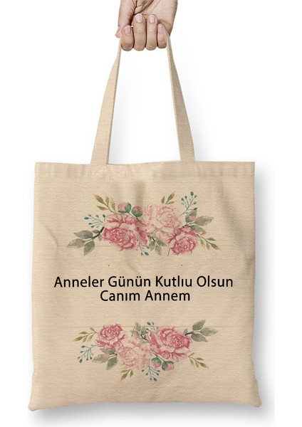 Anneler Günü Annelere Hediye 047 Bez Çanta Uzun Saplı
