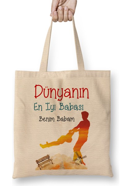 Babalar Günü Babaya Hediye Bez Çanta Uzun Saplı