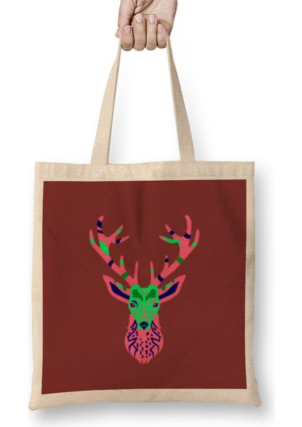 Deer Artwork Funny Cute Animals Bez Çanta Uzun Saplı