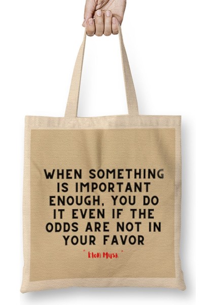 Elon Musk Quotes - Motivation Inspiration Success Work Gifts Bez Çanta Uzun Saplı