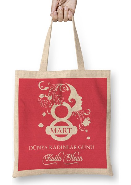 8 Mart Dünya Kadınlar Günü 005 Bez Çanta Uzun Saplı