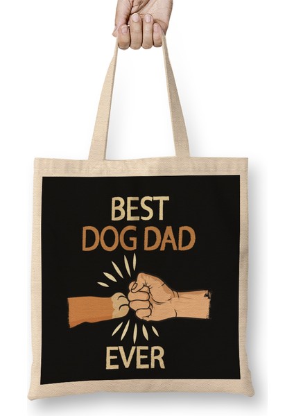 Best Dog Dad Ever Paw Fist Bump Fathers Day Gift Bez Çanta Uzun Saplı