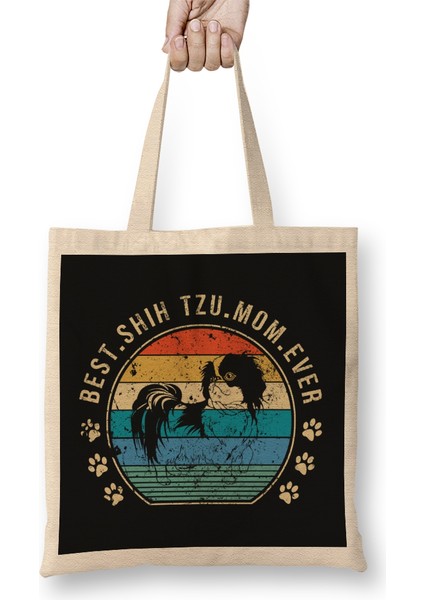 Best Shih Tzu Mom Ever Gift Mother's Day Bez Çanta Uzun Saplı
