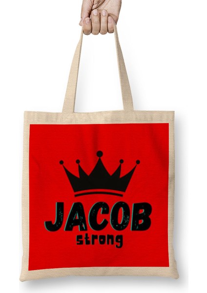 Jacob Name Personalized Custom Vintage Retro Rainbow Design Gift Baby-Gift For Him Bez Çanta Uzun Saplı