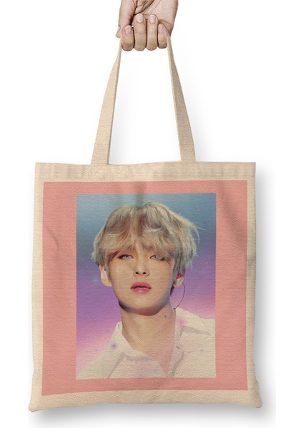 Bts Tae Painting Effect Blue And Pink Eyes Bts Army Kpop Gift BT21 Bez Çanta Uzun Saplı