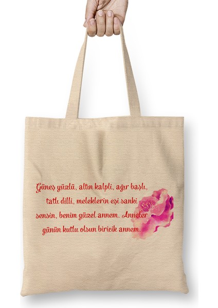 Anneler Günü Annelere Hediye 017 Bez Çanta Uzun Saplı