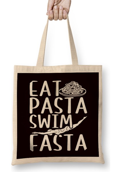 Eat Pasta Swim Fasta Swimmer Swimming Indoor Pool Athlete Bez Çanta Uzun Saplı
