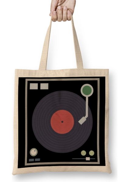 Vintage Record Player Vinyl Record Turntable Bez Çanta Uzun Saplı