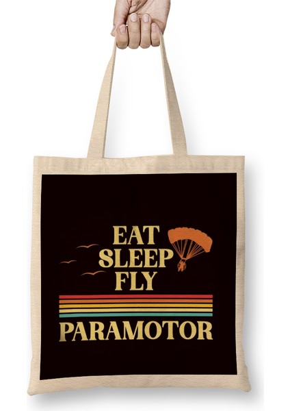 Eat Sleep Fly Paramotor Pilot Ppg Paramotoring Hang Gliding Bez Çanta Uzun Saplı