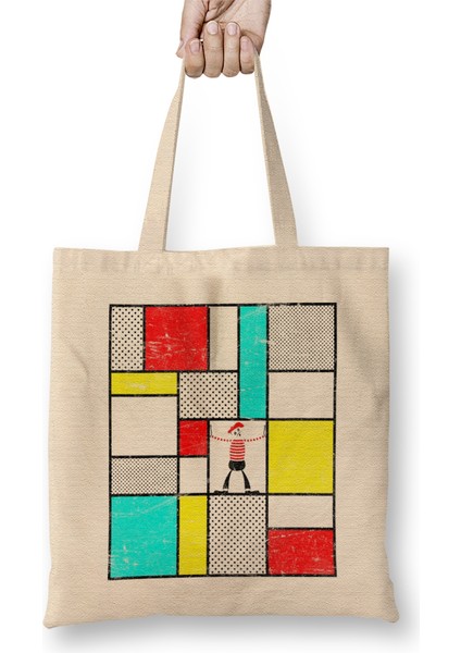 Mondrian's Mime Minimalism Bez Çanta Uzun Saplı